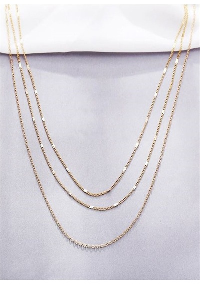 X-Ladyaccessories Kadın Üçlü Şeri Zincir Kolye Gold Kaplama Katmanlı Kolye Choker U Çok Renkli