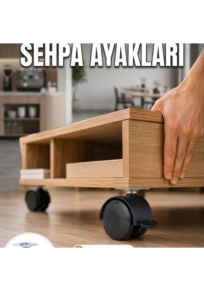 Sehpa Ve Restoran Arabası İçin 6 Cm Kilitli Tekerlekli Ayak Seti 4'lü Çok Renkli