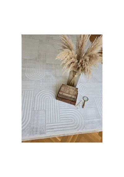 Leiva Home London 004 Krem Gri Bambu Akrilik Yumuşak Kaymaz Özel Ölçü Bohem Salon Koridor Yatak Odası Halısı 0210a-krem