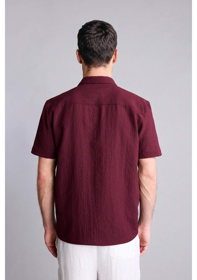 Defacto Regular Fıt Polo Yaka Krinkıl Kısa Kollu Gömlek E1223ax26smbr171 Bordo-br171