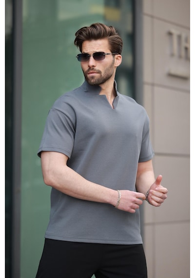 Madmext Füme Polo Yaka Erkek Basic T-shirt E7145 Füme