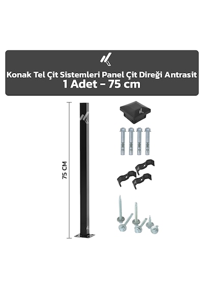 Panel Çit Direği Antrasit 1 Adet 75 CM + Aksesuarlar