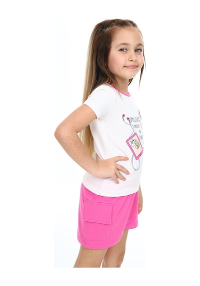 Toontoy Kids Toontoy Kız Çocuk Mucıs Makes Me Happy Baskılı Şortlu Takım Fuşya