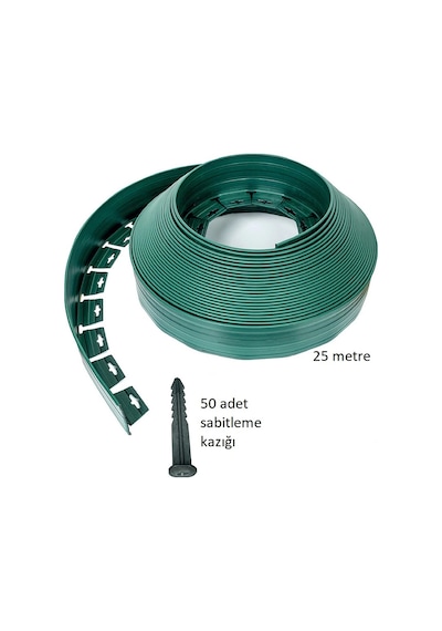 Çim Ayırıcı Esnek Yeşil Plastik 25 Mt + 50 Adet Sabitleme Kazığı Yeşil - Haki