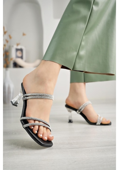 Nesil Shoes Mugo 71 Siyah Şeffaf Topuklu Terlik-siyah Siyah