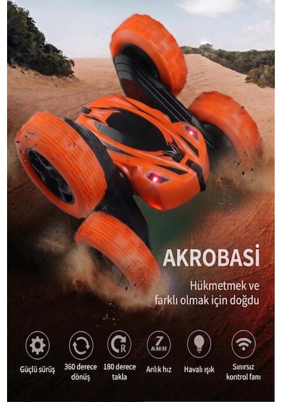 Uzaktan Kumandalı 5 Fonksiyonlu Işıklı Şarjlı 360 Derece Dönebilen Oyuncak Akrobat Araba Çok Renkli