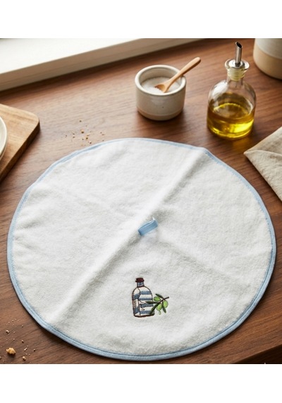 %100 Pamuk Yuvarlak Mutfak Havlusu 50 Cm 2 Li Set Askı Halkalı, Nakışlı Şık Tasarım, Makinede Yıkanabilir Kurulama Bezi Beyaz