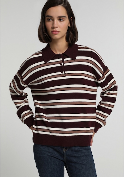 Colin's Colins Regular Fit Polo Yaka Çizgili Kadın Çok Renkli Kazak Cl1082511 Q1.v1 Mtc