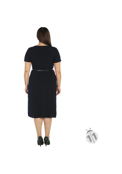 4084Ld-Nidya Moda Büyük Beden Elbise Krep Biyeli Lacivert