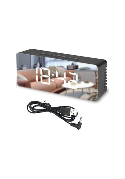 Gplus W561 Çift Alarmlı LCD Dijital Göstergeli Termometreli Aynalı Masa Saati