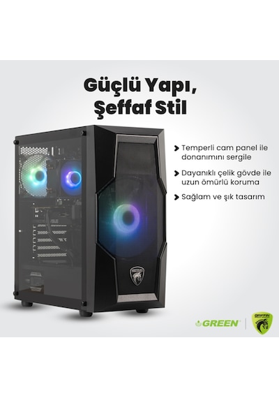 Green GRIFFIN G1 R5-5600X 16 GB 512 GB SSD RTX5060 Free Dos Oem Paket Masaüstü Oyuncu Bilgisayarı