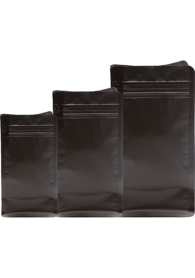 Flat Bottom Düz Tabanlı Mat Siyah Önden Kilitli Ambalaj 11,5 X 21,5 + 4 Cm. 250 Gr. - 1000 Adet