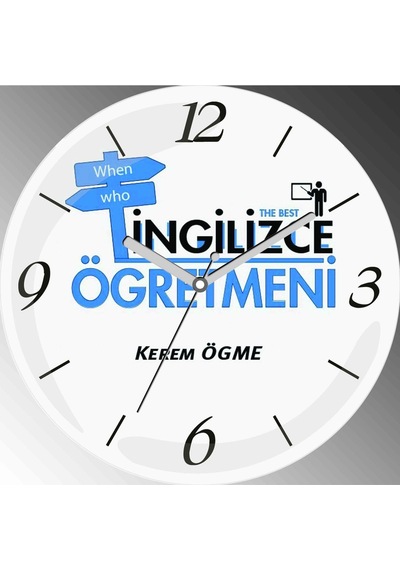 Kişiye Özel The Best Of İngilizce Öğretmeni Çap 30cm Sessiz Akar Bombeli Gerçek Cam Duvar Saati Çok Renkli