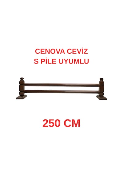 Cenova S Pile Ve Perde Düğmesi Uyumlu Çetray Çift Raylı Modern Ahşap Rustik Ceviz 250 Cm Ceviz