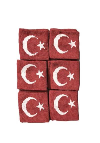 Türk Bayraklı Havlu Bileklik 12 Adet Kırmızı