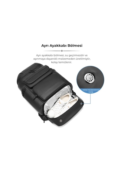 Su Geçirmez 40l Seyahat Sırt Çantası - 17" İnç Laptop Bölmeli - İzolasyonlu Cep - Ayakkabı Bölmesi Siyah