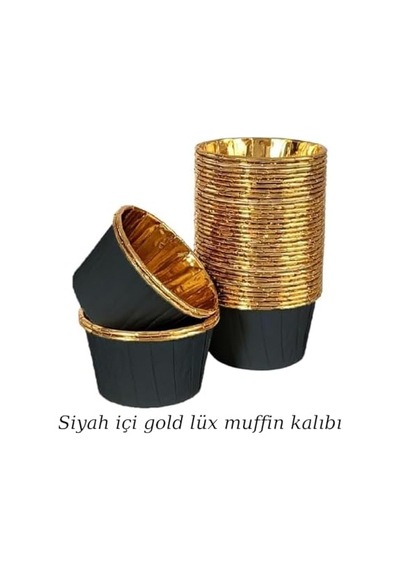 25 Li Muffin Kek Kalıbı Siyah Dış Gold İç Lüks, Isıya Dayanıklı, Şık Ve Tek Kullanımlık Cupcake Kalıbı