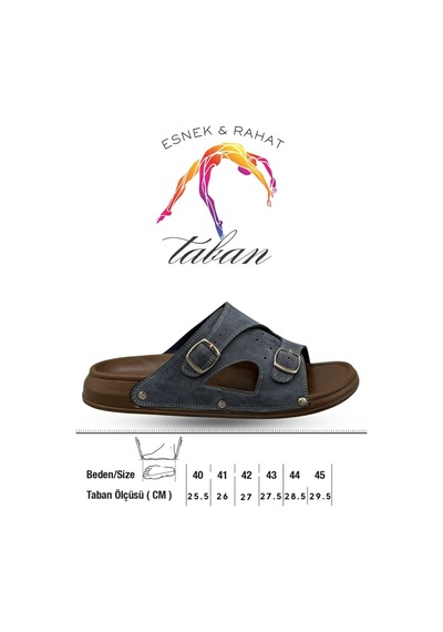 Sermoda Erkek Terlik - Çift Toka Ayarlanabilir Esnek Taban Deri Erkek Terlik T Lacivert