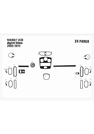 Renault Clio 3 Torpido Kaplama Digital Klima 2005-2012 24 Parça Piano Black