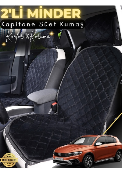 Fiat Egea Cross Uyumlu 2'li Süet Oto Koltuk Minderi Terletmez Kolay Montaj Oto Kılıf A2 Siyah
