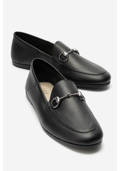 Luvishoes F03 Hakiki Deri Kadın Loafer Ayakkabı Siyah Cilt Siyah