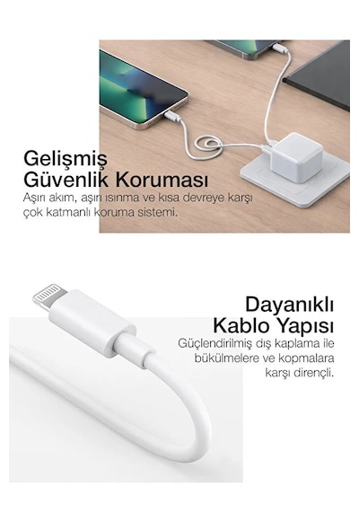 Pd 50w Lightning Hızlı Şarj Başlığı + Kablo Apple Uyumlu Uyumlu iPhone Uyumlu Güç Koruma Çipli 1 Adet