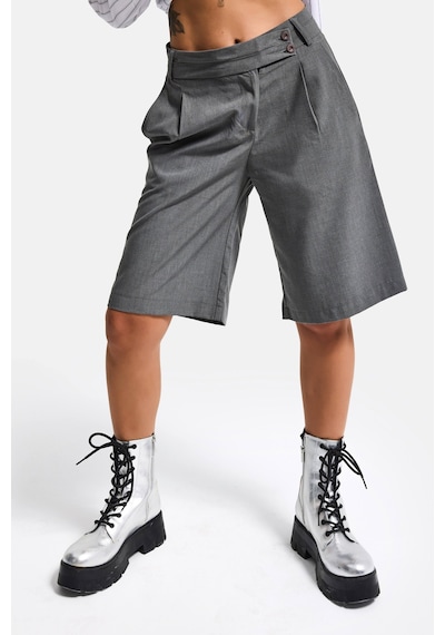 Itsbasic Kadın Gri S6 Baggy Fit Maxi Boy Bermuda Şort Gri Melanj
