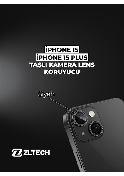 İphone 15/15plus Uyumlu Taşlı Kamera Lens Koruyucu Siyah