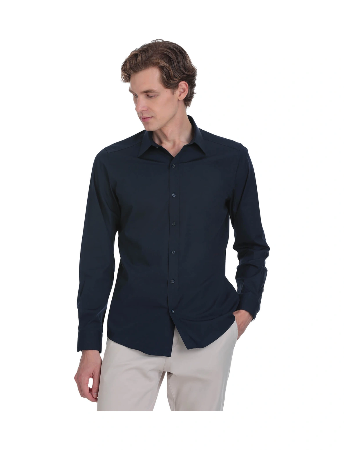 Hatemoğlu Lacivert Slim Fit Slim Yaka Pamuklu Uzun Kollu Gömlek 4112002 Hatemoğlu Lacivert Slim Fit Slim Yaka Pamuklu Uzun Kollu Gömlek 4112002