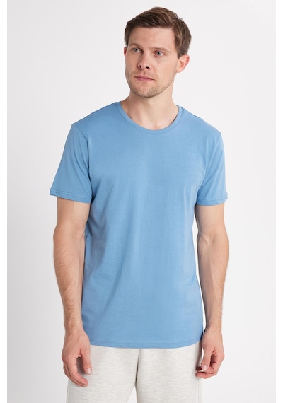 Tudors Unisex Slim Fit Dar Kesim %100 Pamuk Yumuşak Dokulu Mavi Bisiklet Yaka Tişört-34606 Mavi