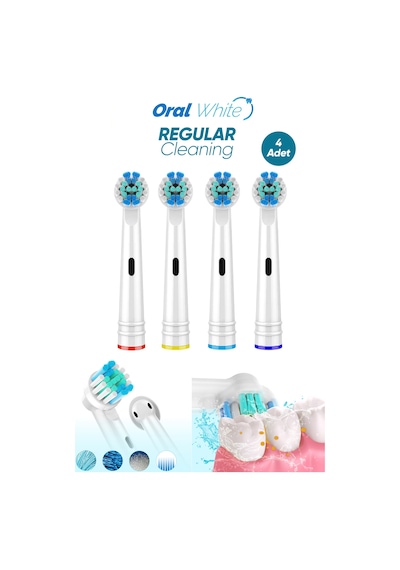 Oral White Regular Cleaning Oral-b Uyumlu 4 Adet Yedek Başlık