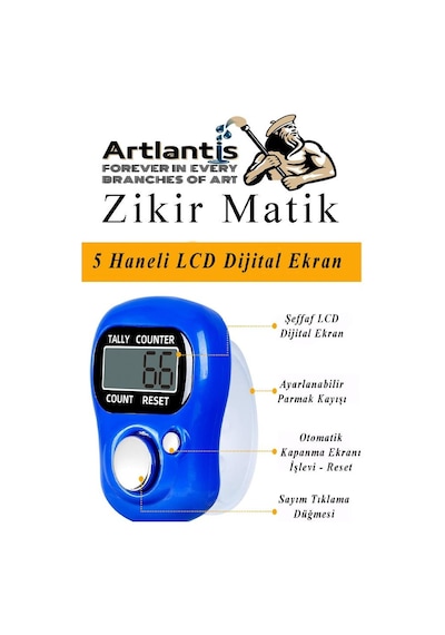 Zikirmatik 1 Adet Hediyelik Dua Tespihat Sayacı Tesbih Pilli Lcd Ekranlı Parmak Yüzük Zikir Matik