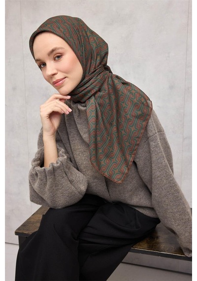 Silk Home Pamuk Polyester Soft Eşarp Geometrik Desen Taba 90x90 Çok Renkli