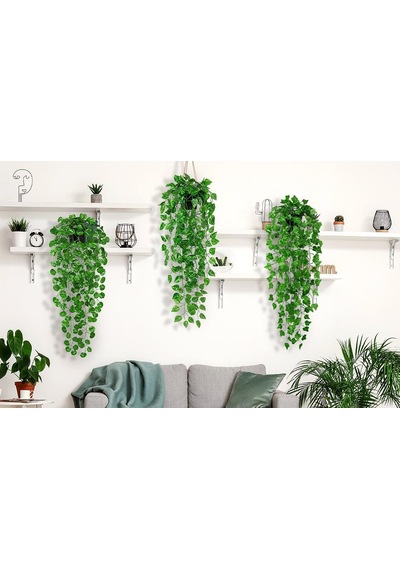 Yapay Çiçek 3lü Set Saksıda Sarkan Sarmaşık Hedera Oval Ve Yuvarlak Yapraklı Modeller