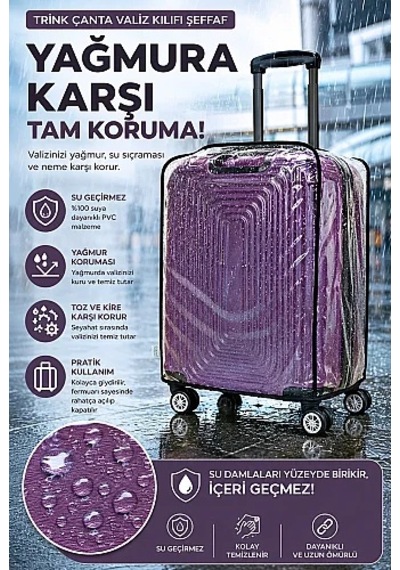 Valiz Koruyucu Kılıf Şeffaf Su Geçirmez Bavul Kılıfı Kir Tutmaz Kolay Temizlenebilir Pvc - Kabin Boy