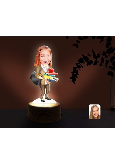 Kişiye Özel Kadın Öğretmen Karikatürlü Dekoratif 3D Biblo Led Işı (481501380)