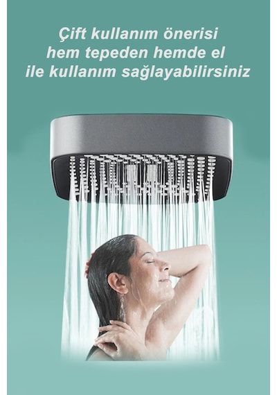 Oecanwhisper 4 Fonksiyonlu Su Tasarruflu Sağlam Yapılı Kaliteli Mat Gümüş Gri Kare Banyo Duş Başlığı Krom