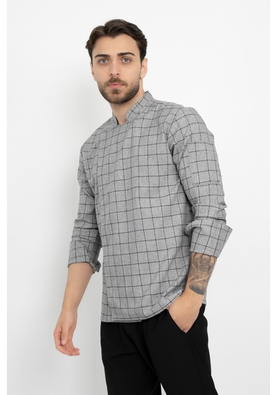 Kareli Ekose Desenli Aşçı Şef Ceket Aşçı Uniforma Chef Ceket Personel Kıyafeti Gri