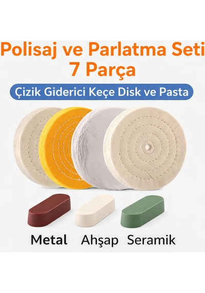 Senbang Polisaj Ve Parlatma Seti 7 Parça Çizik Giderici Keçe Disk Ve Pasta Metal Ahşap Seramik