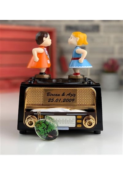 Kişiye Özel Nostaljik Radyo Görünümlü Müzik Kutusu Ve Kolye Seti 6391