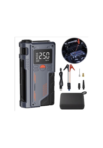 Turbo Akü Takviye Ve Lastik Şişirme Pompası Powerbank Özellikli Akü Starter Acil Durum Kiti