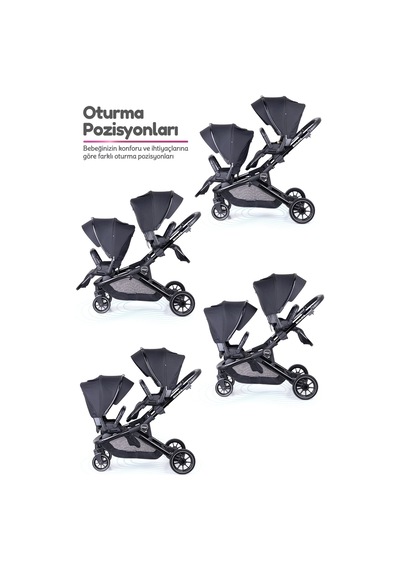 Prego İbiza New Pro İkiz Bebek Arabası Siyah