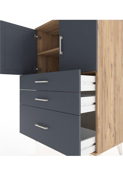 Hyperion Dolap 2 Raflı 3 Çekmeceli 2 Kapaklı 88x44x134 Çam-antrasit Atlas Çam