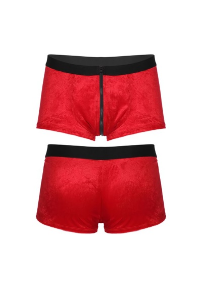 Nsmlife Erkek Kırmızı Fermuarlı Kadife Yılbaşı Erkek Noel Boxer