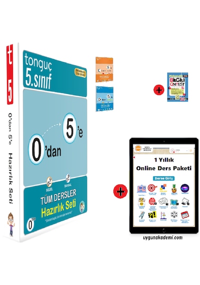 Tonguç Akademi 5. Sınıf 0 dan 5 e Seti En Son Baskı Yeni + Sadık Uygun Yayınları Matematik Soru Bankası + 1 Yıllık Online Ders Paketi