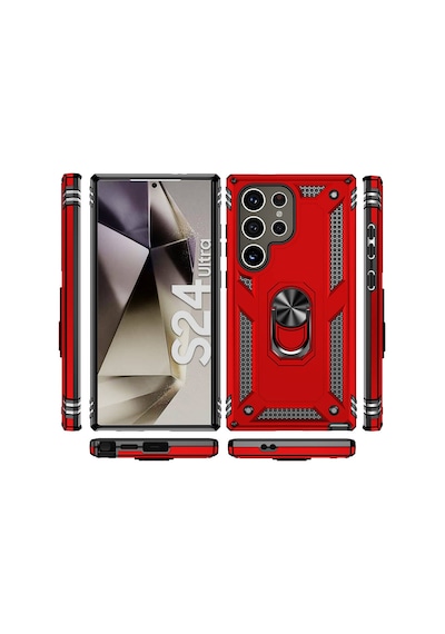 Samsung Galaxy Uyumlu S24 Ultra Kilif Zirhli Standli Miknatisli Kapak