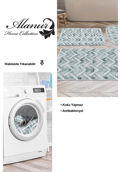 Dekoreko Kaymaz Taban Djt 3 Lü Banyo Paspas Takımı Star Pamuk Karışık Iskandinav F5124 Yeşil