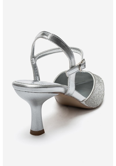 Luvi Shoes Nıvora Gümüş Taşlı Kadın İnce Topuklu Abiye Ayakkabı