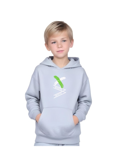 Fyk Kids Kapüşonlu Kanguru Cepli White Yazı Baskılı Erkek Çocuk Eşofman Takımı Gri