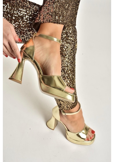 Fox Shoes Y404850209 Altın Kalın Topuklu Kadın Ayakkabı Altın